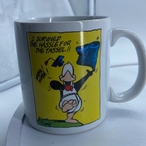 Vtg Opus N' Bill Graduation Mug "I Survived The Tassel" Berkeley Breathed 1994 - Picture 3 of 6